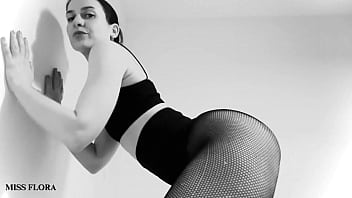 Fishnet tights ass and feet tease in black and white