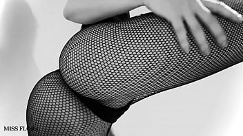 Fishnet Tights Ass And Feet Tease In Black And White thumbnail
