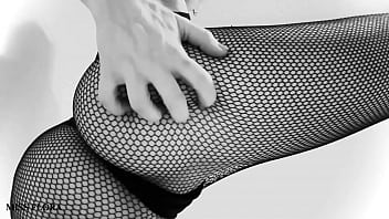 Fishnet tights ass and feet tease in black and white