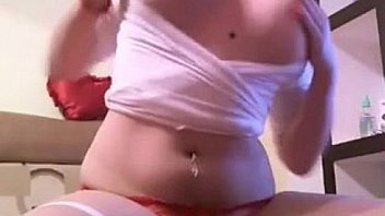 Girl play braless tits out and slaps them for audience