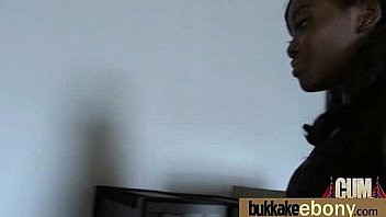 Ebony babe sucks too many white cocks 19