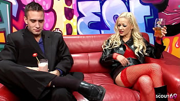 Sexy blonde teen in fishnet top seduce to rough ffuck by big dick stranger