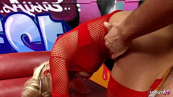 Sexy blonde teen in fishnet top seduce to rough ffuck by big dick stranger