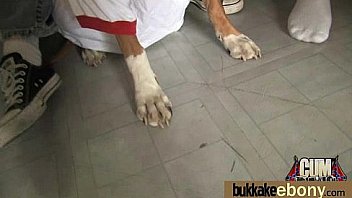 Huge cocks cover their black face in cum 15