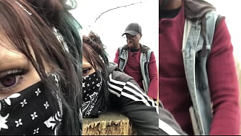 Emo slut gets fucked on tree stump in public