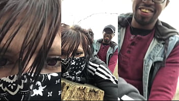 Emo slut gets fucked on tree stump in public