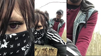 Emo slut gets fucked on tree stump in public