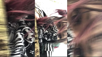 Emo slut gets fucked on tree stump in public