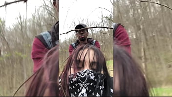 Emo slut gets fucked on tree stump in public