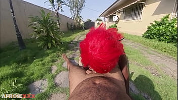 Red hair african big ass slut fucked in backyard like a dirty secret while boyfriend looks for her