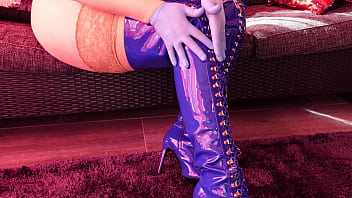 Pierced pussy curvy milf tease & orgasm porn sex video in thigh high boots & pvc fetish