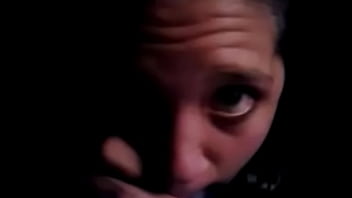 She blows and deepthroats a big purple dildo