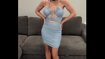 Ice blue sparkly dress with silver sparkly heels try on