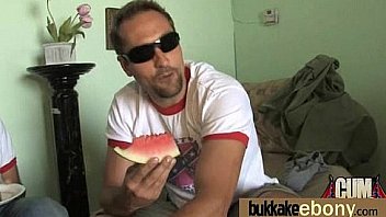 Ebony gets group cumshots 17