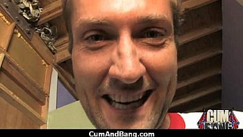 Ebony babe sucks group of white guys 10