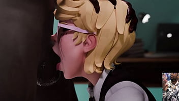 Beautiful blonde nerd girl deepthroating a hard bbc