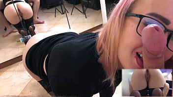 Babe with red lips deepthroat big dick pov to facial