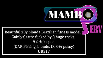 Beautiful 20y blonde brazilian fitness model gabily castro fucked by 3 huge cocks & drinks pee dap pissing blonde interracial 0% pussy ob517