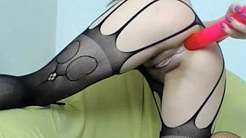 Girl with lengthy dildo in ass in stockings