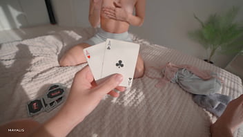 Step sister started playing cards to lose her tight pussy