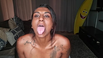Sitting On The Couch Displaying My Desi Boobs Spit Dripping Down My Tits As A Constantly Stick Out My Pink Tongue thumbnail