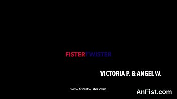 Lezzie kitten gets her bald snatch and butt hole fisted