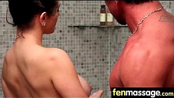 Deepthroat blowjob from big tits massage girl 26