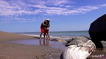 Real mature couple at risky outdoor sex at public beach at holiday trip in mexico