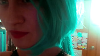 Ariel ortiz goes on a date with her lover so she puts on her favorite blue wig and sexy dress