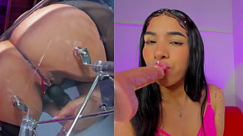 How horny to see this lesbian sucking the machine and with the vibrator in her wet pussy