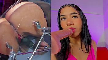 How horny to see this lesbian sucking the machine and with the vibrator in her wet pussy