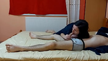Real amateur young couple passionately make love in the bedroom