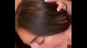 Lesbian shower quickly escalates to sloppy double blowjob with deepthroat competition ending with huge facial and cum swapping pov