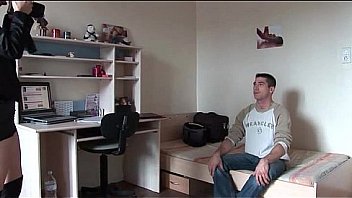 Sexy french doing a guy before dildo playing