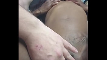 Black girl sensual touched by white man shows of her black pussy