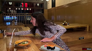 I suck dick in the toilet of a sushi bar and eat rolls with cum on my face