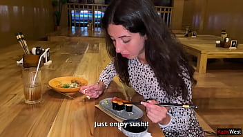 I suck dick in the toilet of a sushi bar and eat rolls with cum on my face