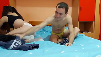 Beautiful young couple making hard and passionate sex