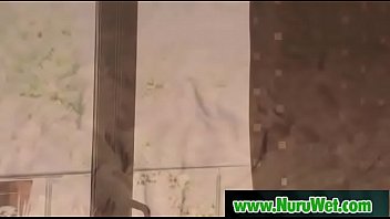 Sexy asian masseuse blowjob big cock during nuru massage 18