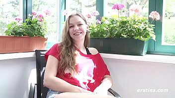 Amateur brunette playing with shaved pussy