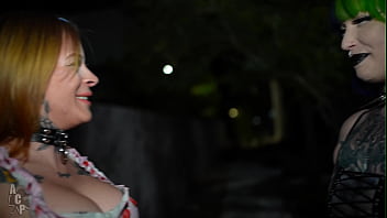 Two goth whores got invited to famous singer house for a night cap