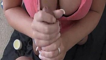 Girl with big titties footjob and handjob