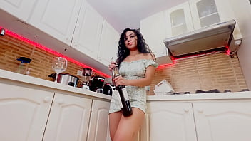 A stunning latina can’t resist teasing herself in the kitchen