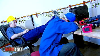 Hot blonde milf double penetration by two workers full hd video