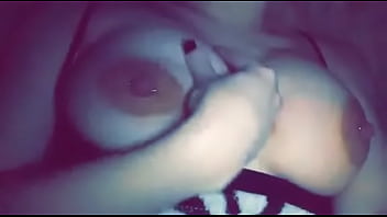 Teen girlfriend playing with tits for hubby