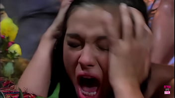 In a picturesque woodland an attractive woman with dark hair engages in intense sexual activity with a muscular man adorned with tattoos