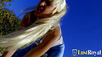 Spectacular blonde takes all the milk out of him