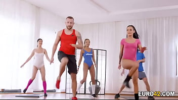 Finally my trainer fucked us hard in a 3some