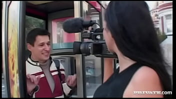 Sabrina masturbates until she gives a blowjob and gets cum on her tits