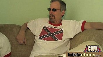 Ebony babe sucks group of white guys 9